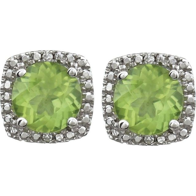 Round Natural Peridot & .015 CTW Natural Diamond Earrings