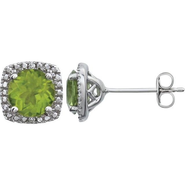 Round Natural Peridot & .015 CTW Natural Diamond Earrings