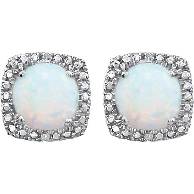 Round Lab-Grown Opal & .015 CTW Natural Diamond Earrings