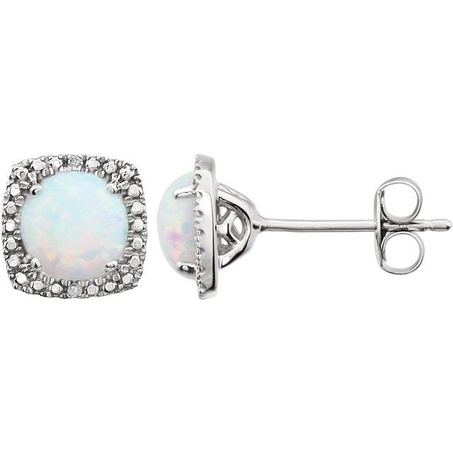 Round Lab-Grown Opal & .015 CTW Natural Diamond Earrings