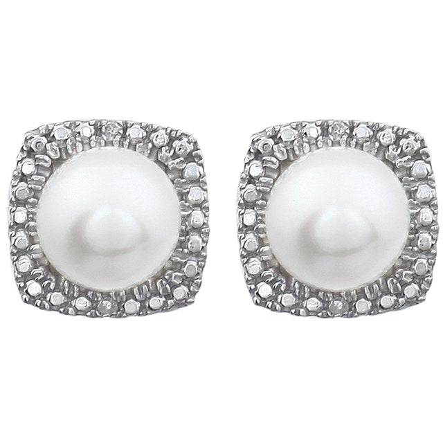 Cultured White Freshwater Pearl & .015 CTW Natural Diamond Earrings