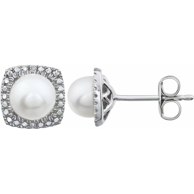 Cultured White Freshwater Pearl & .015 CTW Natural Diamond Earrings