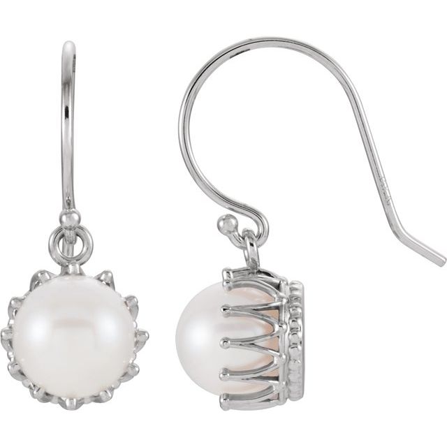 Cultured White Freshwater Pearl Crown Earrings