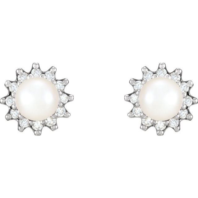 Cultured White Akoya Pearl  & 1/3 CTW Natural Diamond Earrings