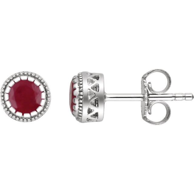 Round Natural Ruby Stud Earrings