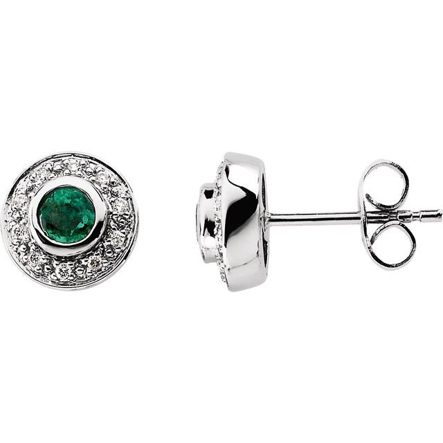 Round 3.5mm Natural Emerald & 1/10 CTW Natural Diamond Earrings