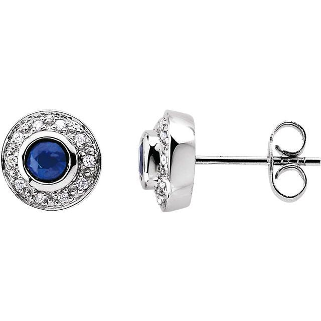 Round Natural Blue Sapphire & 1/10 CTW Natural Diamond Earrings