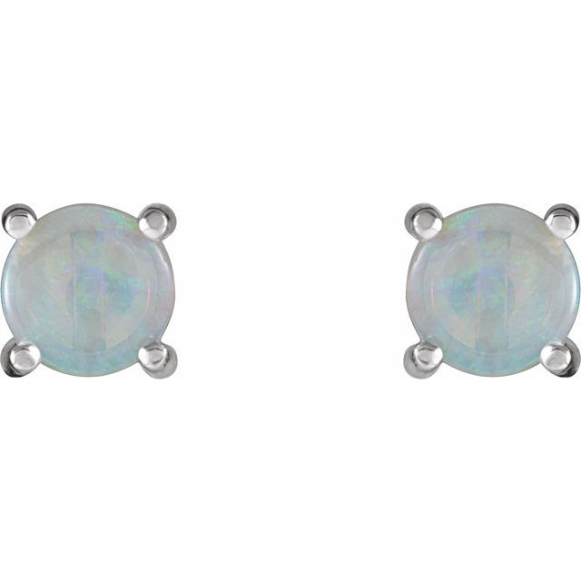 Round 6mm Natural White Opal Earrings
