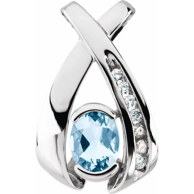 Natural Aquamarine & .08 CTW Natural Diamond Pendant