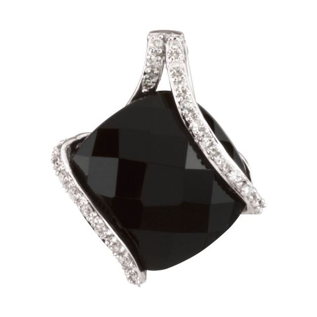 Cushion Natural Black Onyx & 1/10 CTW Natural Diamond Freeform Pendant