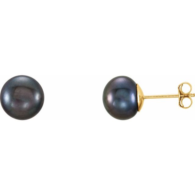 7-8mm Cultured Black Freshwater Pearl Earrings