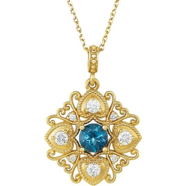 Round Natural London Blue Topaz & 1/4 CTW Natural Diamond Necklace