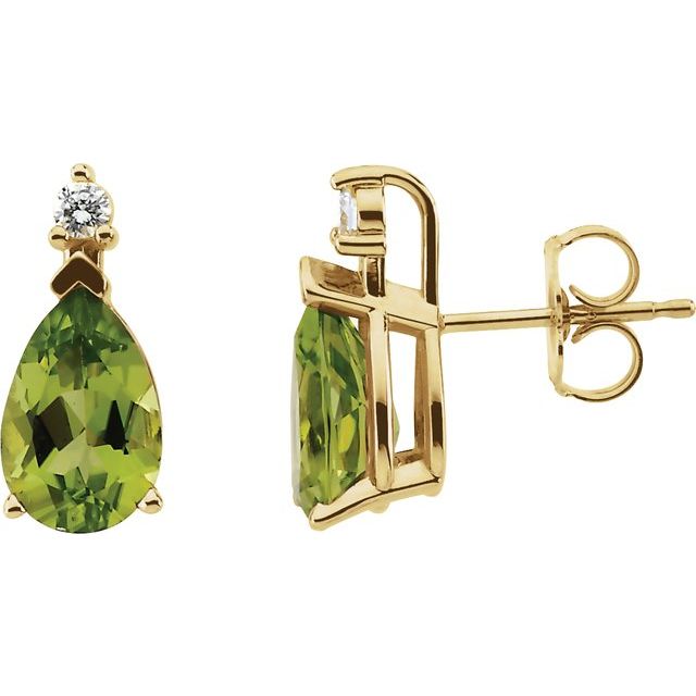 Pear Natural Peridot & .08 CTW Natural Diamond Earrings