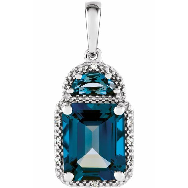 Emerald Natural London Blue Topaz & .03 CTW Natural Diamond Pendant