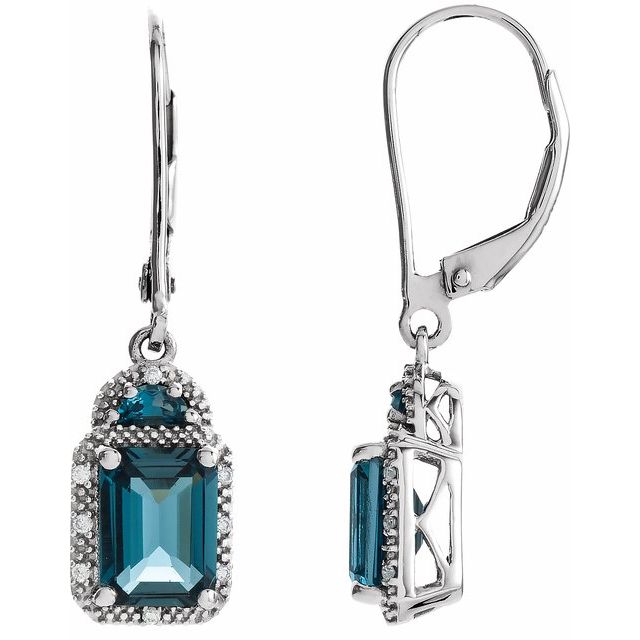 Emerald Natural London Blue Topaz & .06 CTW Natural Diamond Earrings