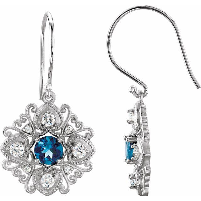 Round Natural London Blue Topaz & 1/2 CTW Natural Diamond Earrings