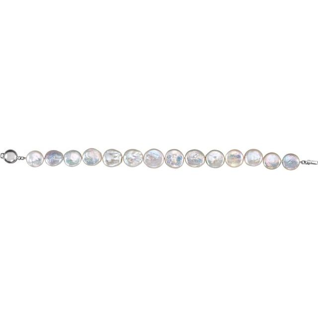 13-14mm Cultured White Freshwater Pearl Coin  Necklace