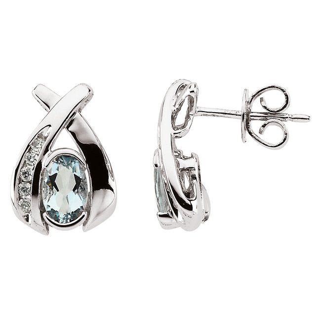 Oval Natural Aquamarine & 1/10 CTW Natural Diamond Earrings
