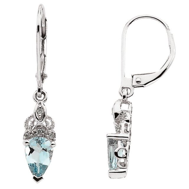 Pear Natural Aquamarine & .04 CTW Natural Diamond Earrings