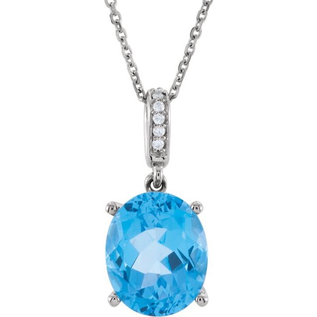11x9mm Oval Natural Swiss Blue Topaz & .03 CTW Natural Diamond Necklace