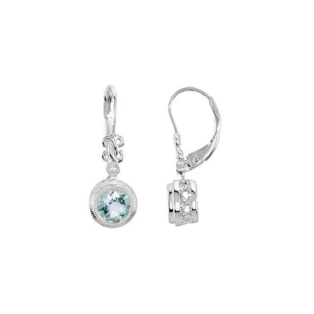 Round Natural Aquamarine & .02 CTW Natural Diamond Earrings