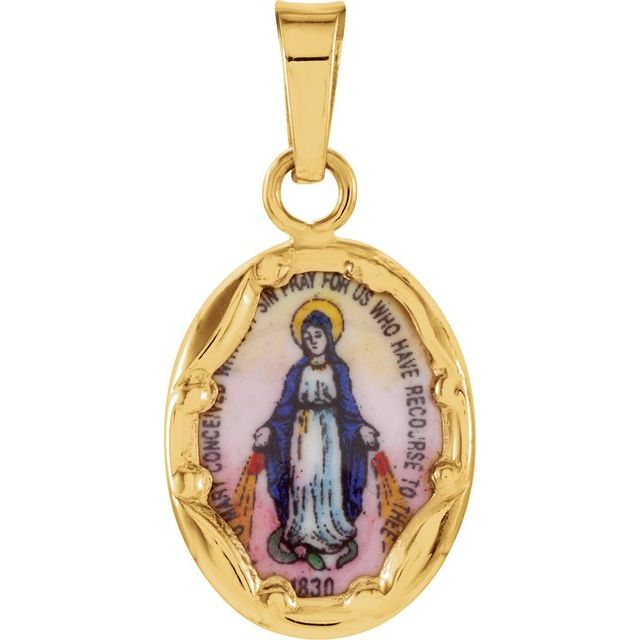 13x10mm Oval Hand Painted Porcelain Miraculous Medal