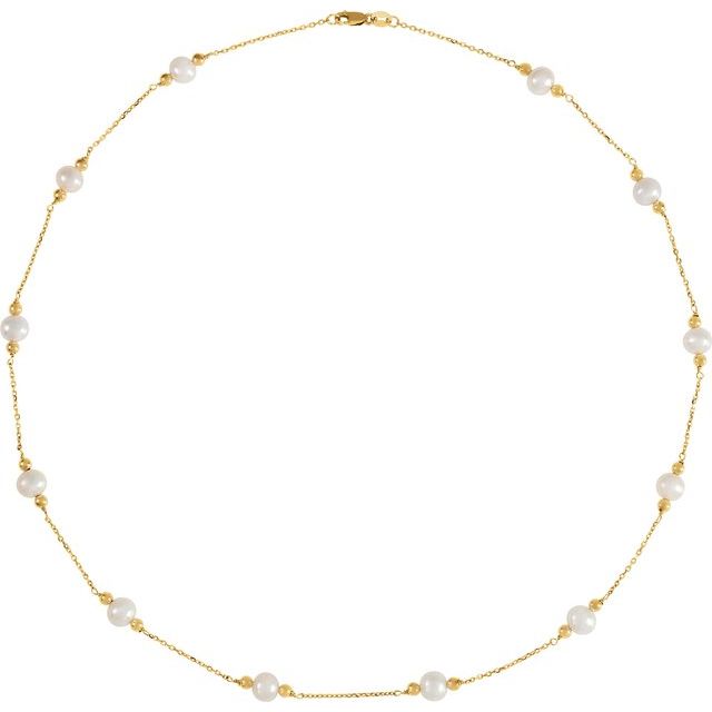 Cultured White Freshwater Pearl & Bead 10-Station Necklace