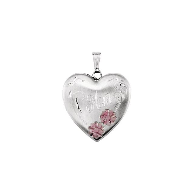 25.2x23.8mm Mom Heart Locket with Enameled Flowers