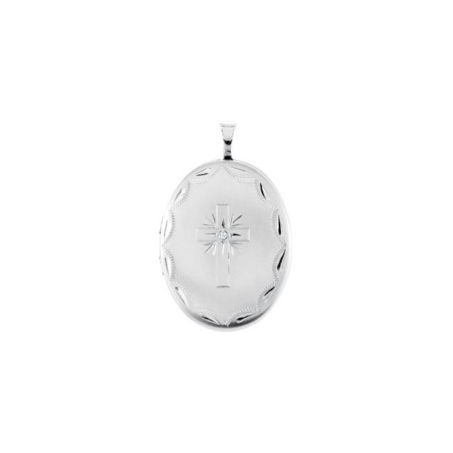 Round .015 CT Natural Diamond Oval Cross Locket