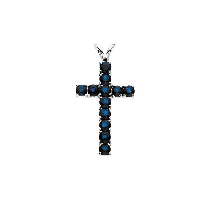 Round Natural Blue Sapphire Cross Pendant