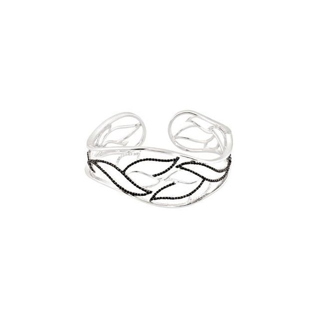 Round Natural Black Spinel & 1/6 CTW Natural Diamond Hinged Cuff Bracelet