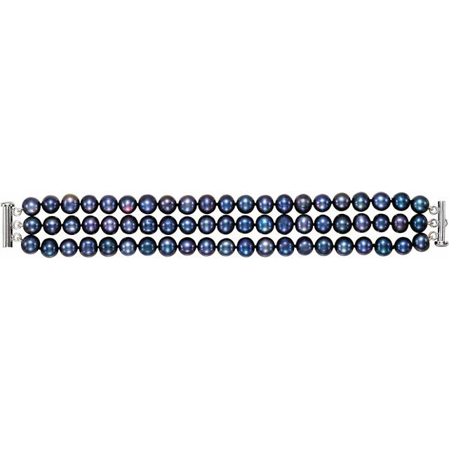 Cultured Black Freshwater Pearl 3-Strand 7 1/4" Bracelet