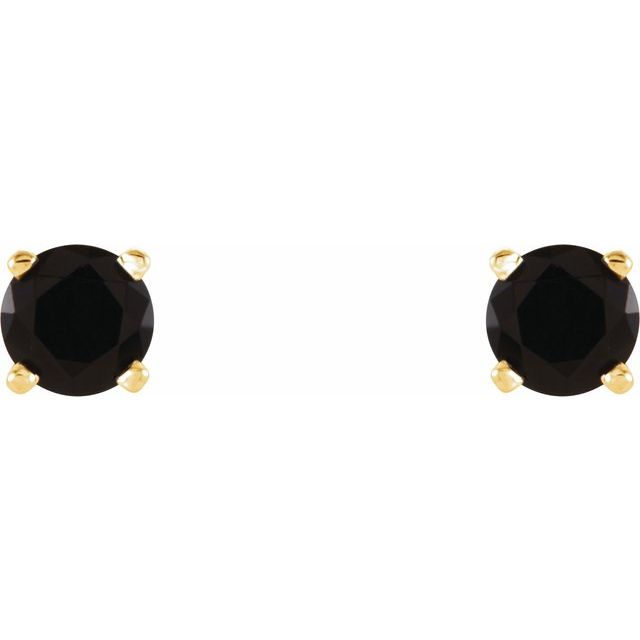 Round 4mm Natural Black Onyx Stud Earrings