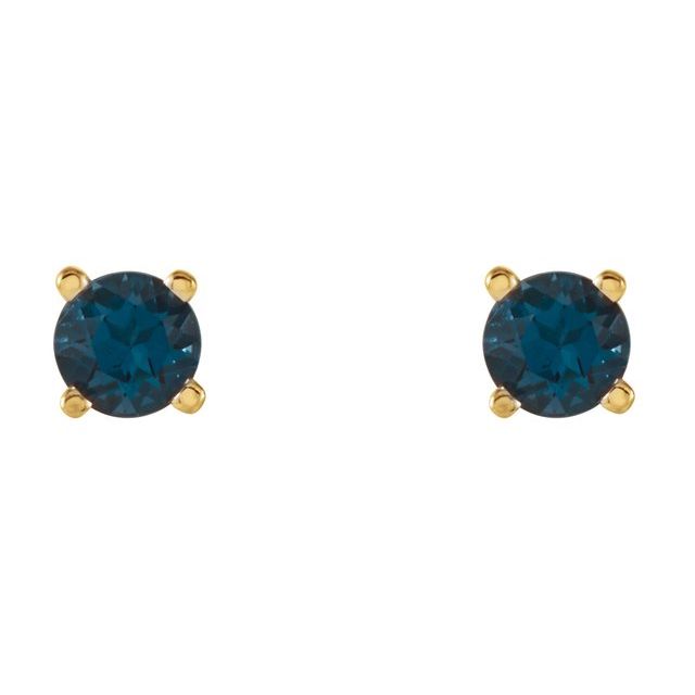 Round 4mm Natural London Blue Topaz Stud Earrings
