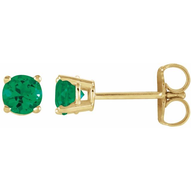 Round 4mm Lab-Grown Emerald Stud Earrings