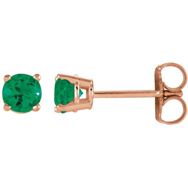 Round 4mm Lab-Grown Emerald Stud Earrings