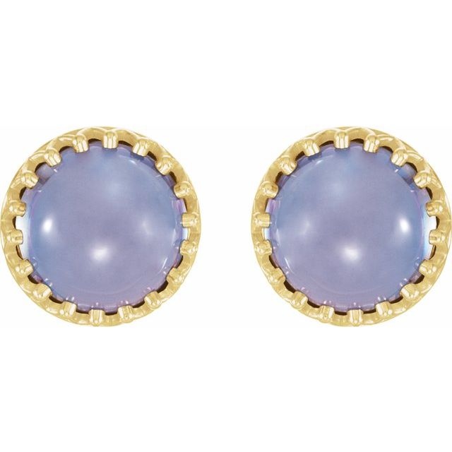 Round 8mm Natural Blue Chalcedony Earrings
