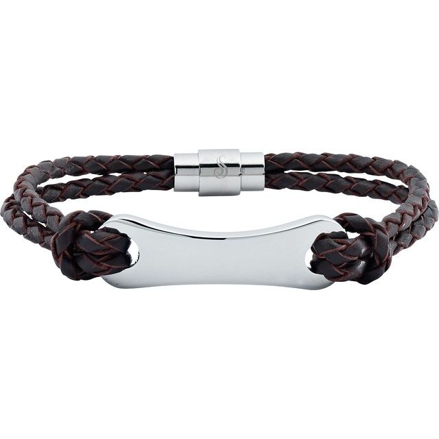 Black Leather & Stainless Steel 8" Bracelet