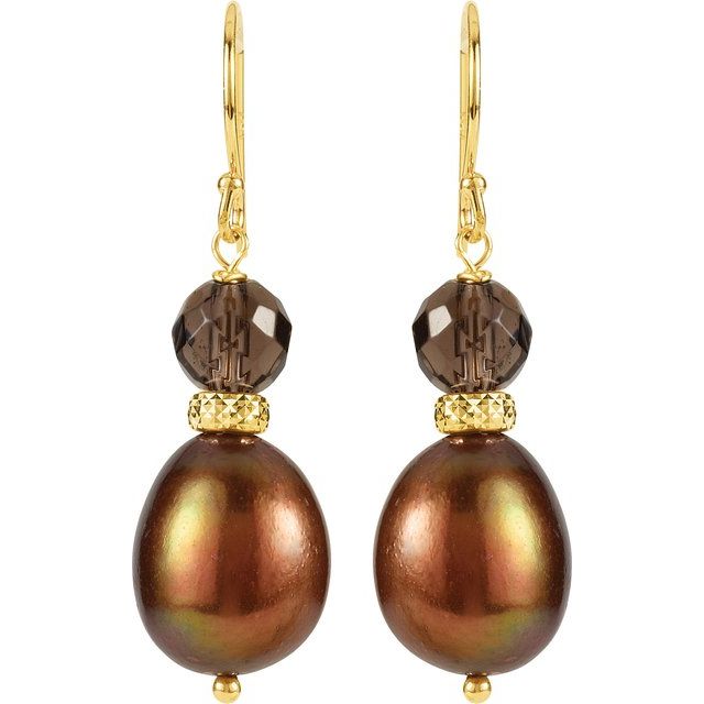 Cultured Chocolate Freshwater Pearl & Natural Smoky Quartz Earrings