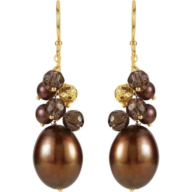 Cultured Dyed Chocolate Freshwater Pearl & Natural Smoky Quartz Earrings