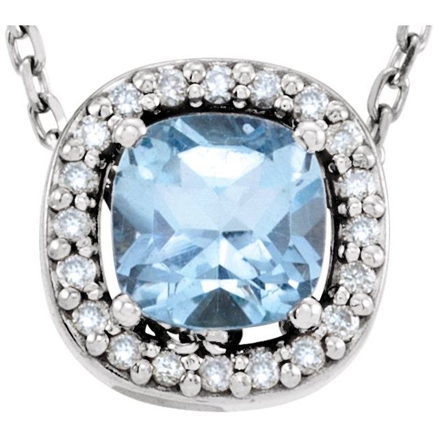Cushion Natural Sky Blue Topaz & .05 CTW Natural Diamond Necklace