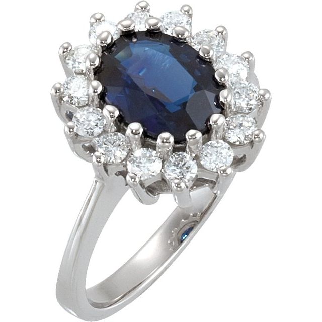 Natural Blue Sapphire & 1/2 CTW Natural Diamond Halo-Style Ring
