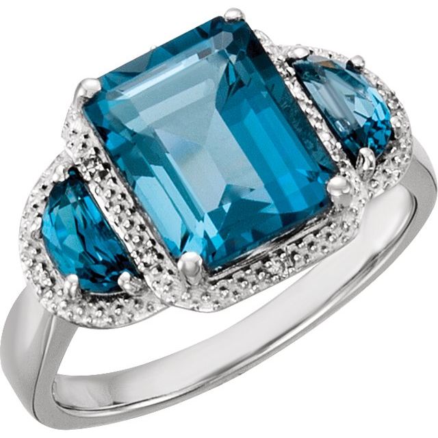 Natural London Blue Topaz & .03 CTW Natural Diamond Ring