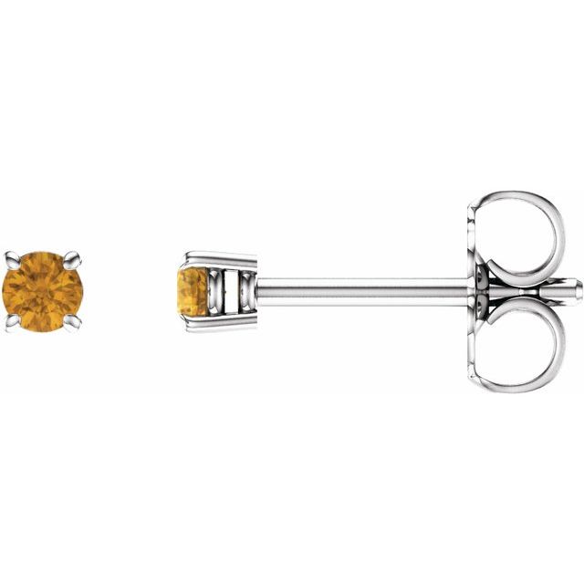 Round 2.5mm Natural Citrine Stud Earrings