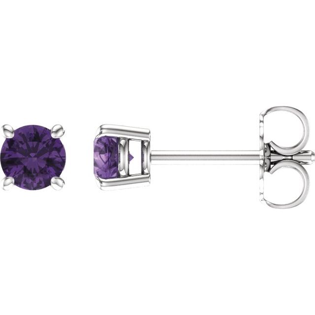 Round 4mm Natural Amethyst Stud Earrings