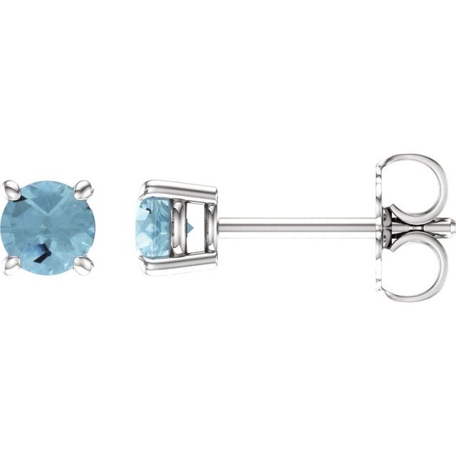 Round 4mm Natural Aquamarine Stud Earrings