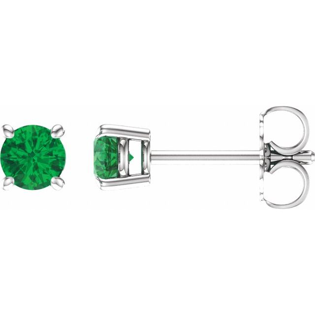 Round 4mm Natural Emerald Stud Earrings