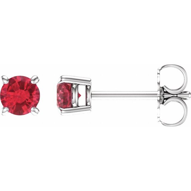 Round 4mm Natural Ruby Stud Earrings
