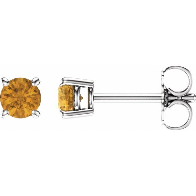 Round 4mm Natural Citrine Stud Earrings