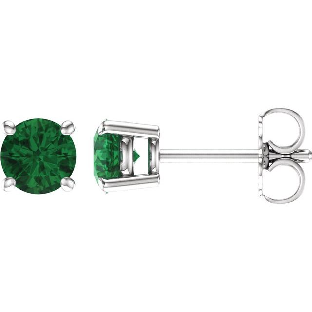 Round 5mm Natural Emerald Stud Earrings